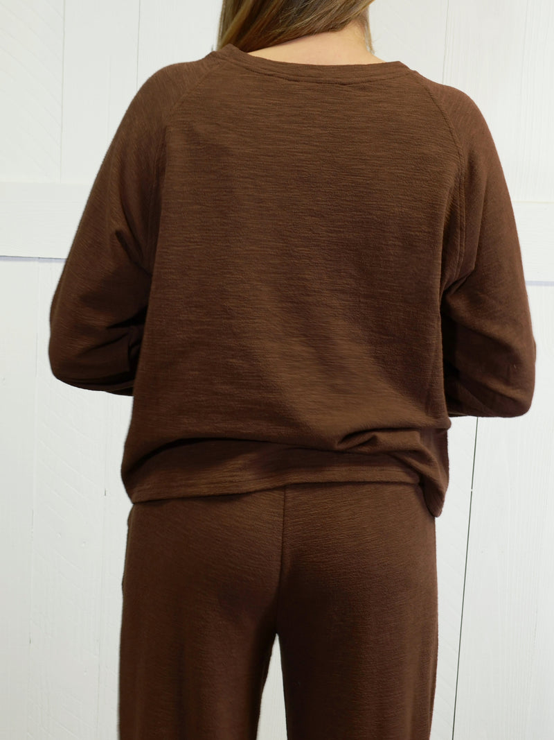 Zenana Long Sleeve Lounge Set Brown