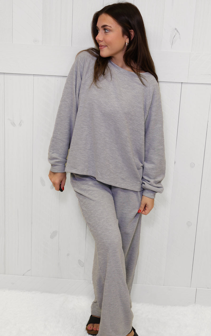 Zenana Long Sleeve Lounge Set Heather Grey