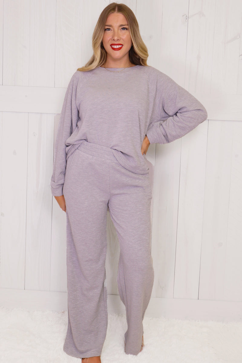 Zenana Long Sleeve Lounge Set Heather Grey