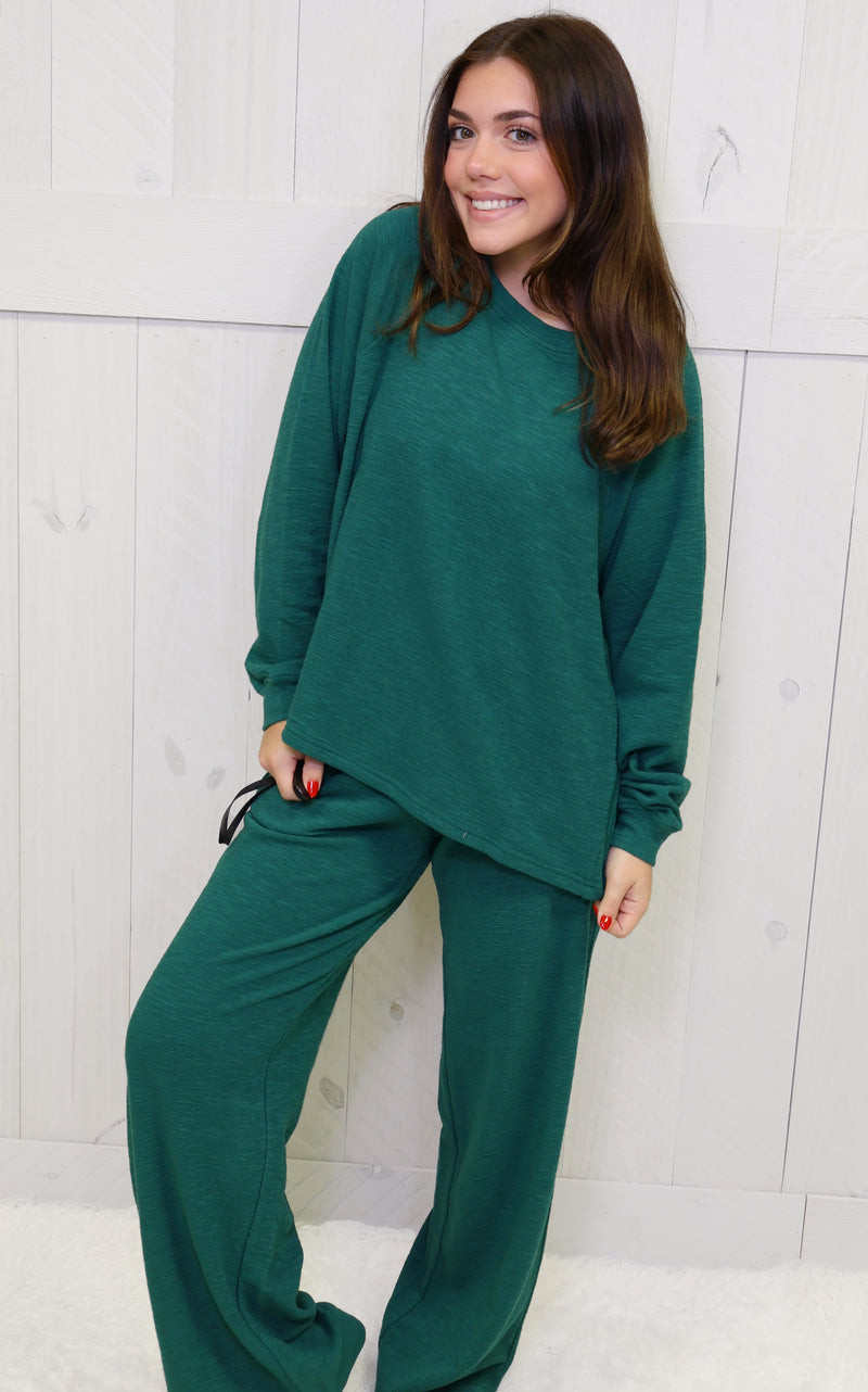 Zenana Long Sleeve Lounge Set Hunter Green