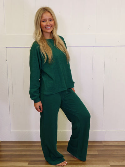 Zenana Long Sleeve Lounge Set Hunter Green