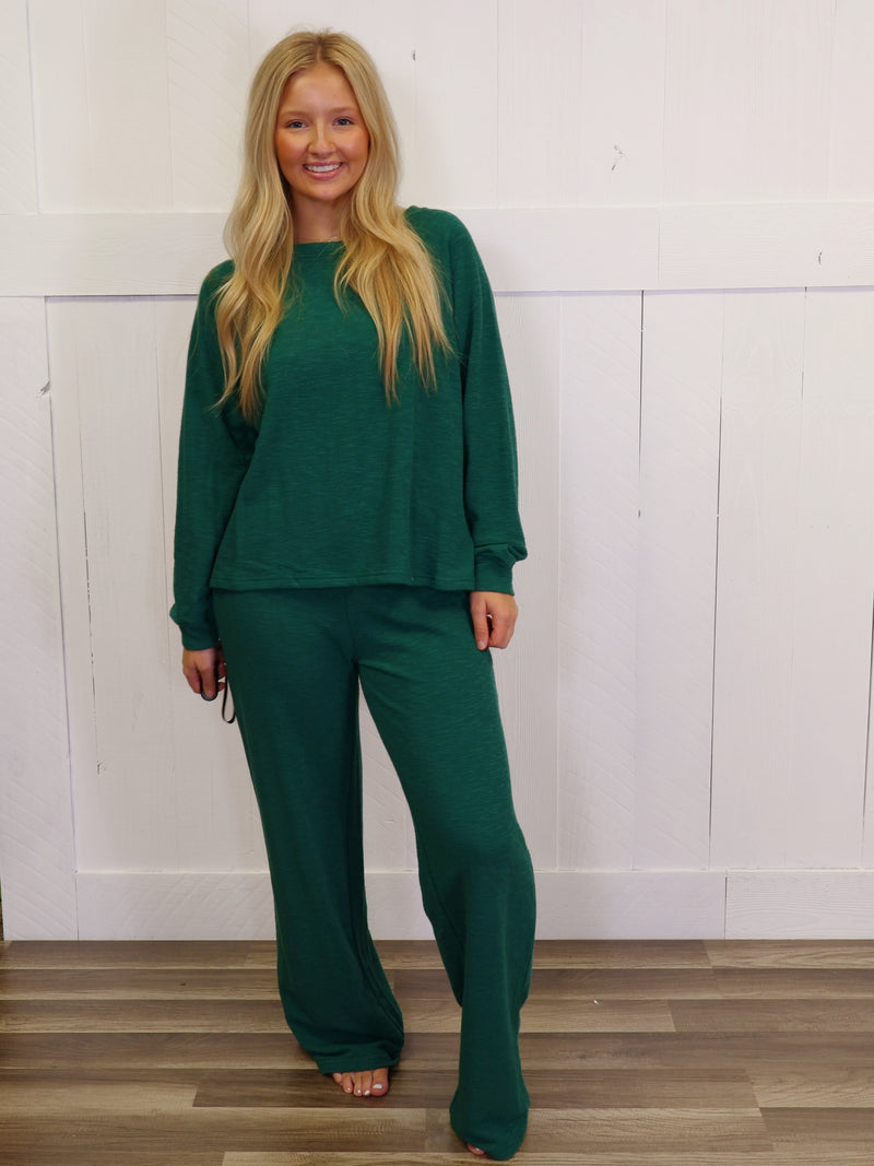 Zenana Long Sleeve Lounge Set Hunter Green