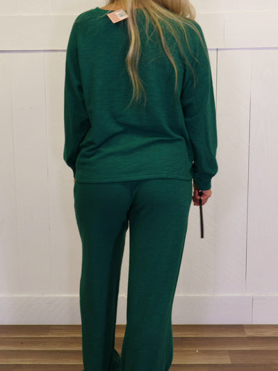 Zenana Long Sleeve Lounge Set Hunter Green