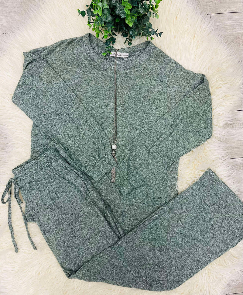 Zenana Melange Super Soft Lounge Set Ash Jade