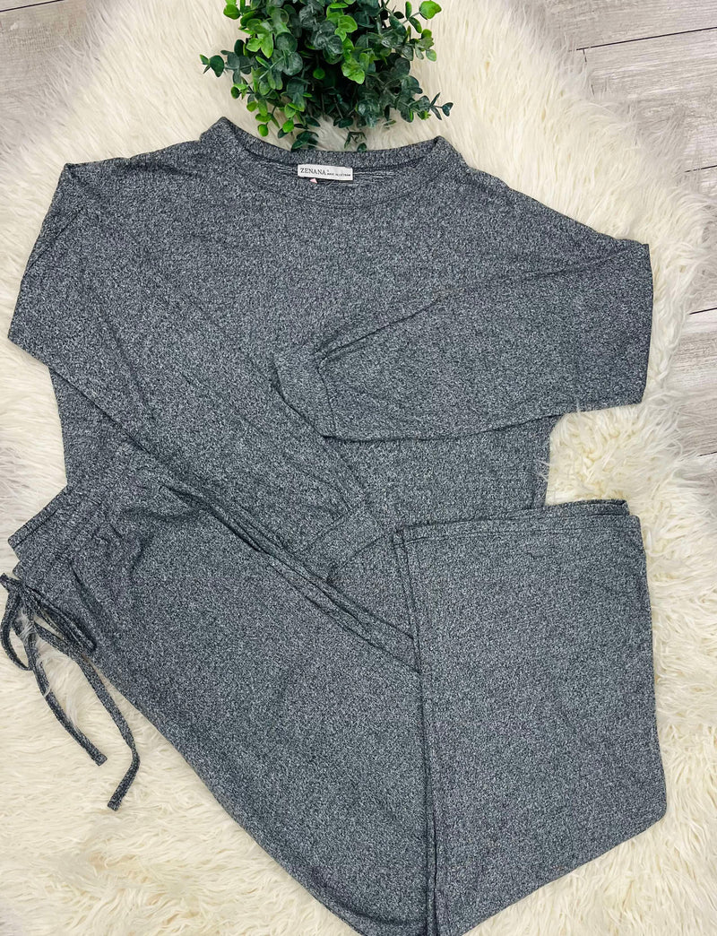 Zenana Melange Super Soft Lounge Set Black