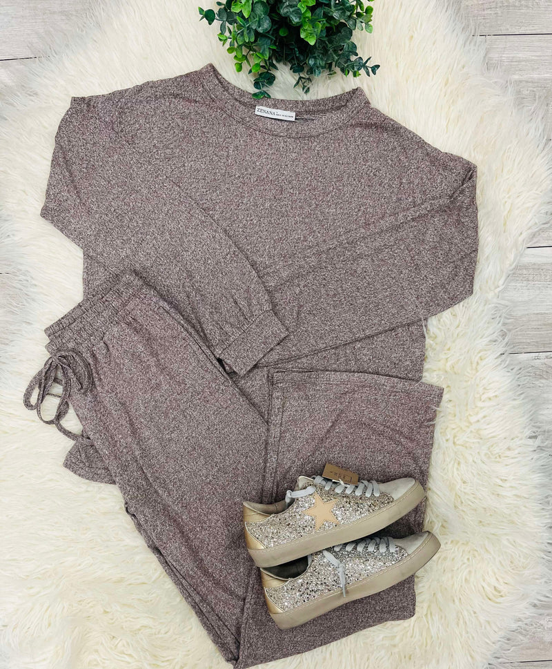 Zenana Melange Super Soft Lounge Set Brown