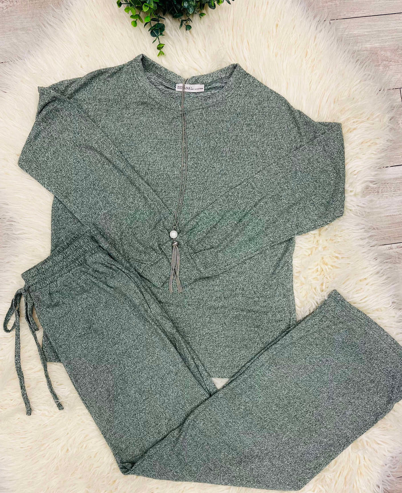 Zenana Melange Super Soft Lounge Set Olive