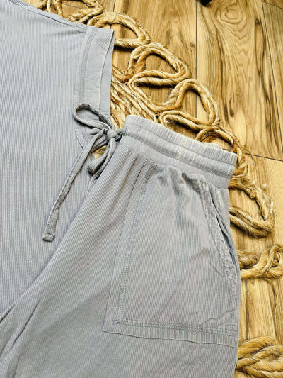Zenana Ribbed Acid Wash Pants Set Sleet