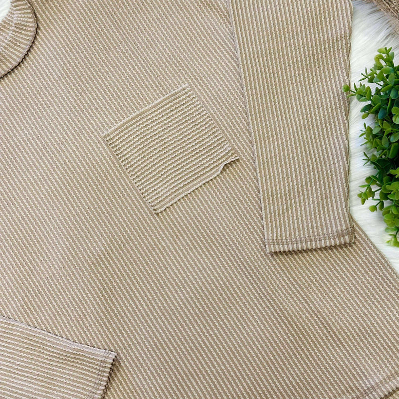 Zenana Ribbed Raw Edge Pocket Top Light Mocha