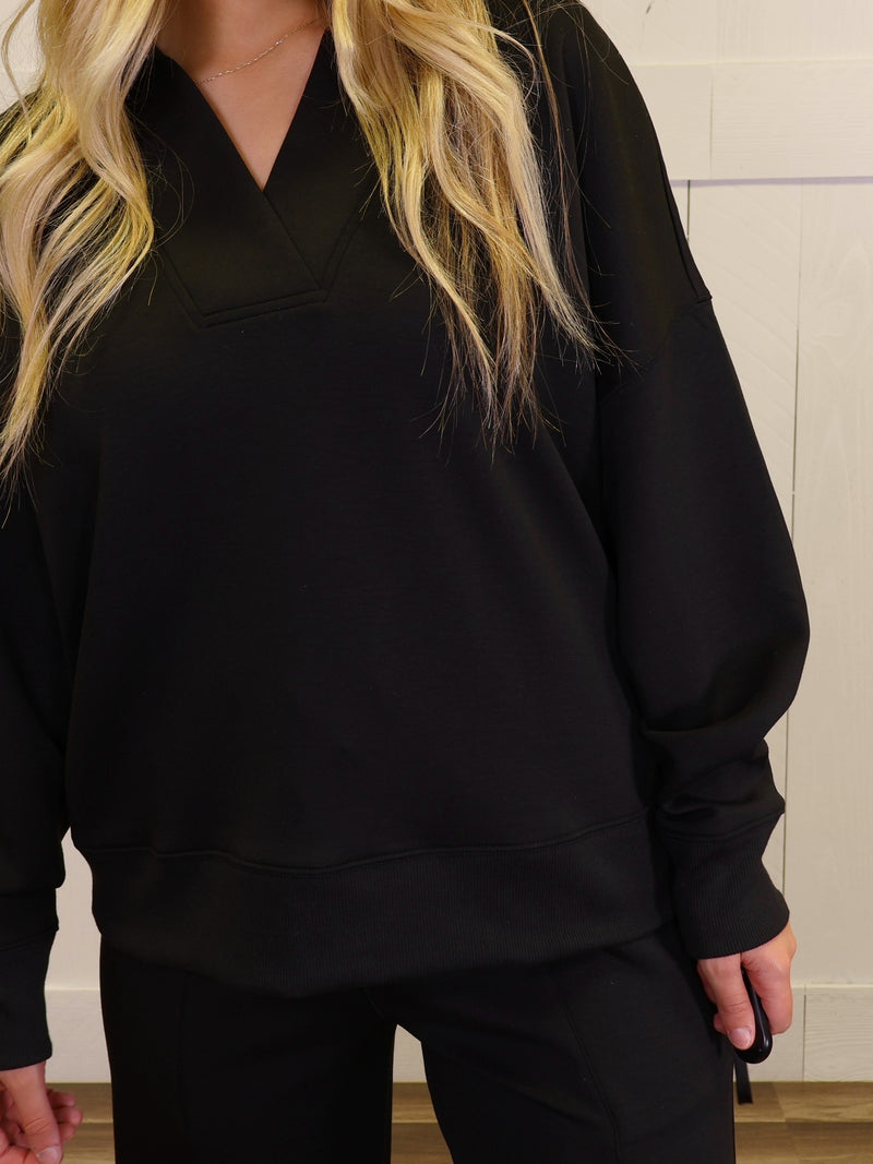 Zenana Scuba Collared Pant Set Black