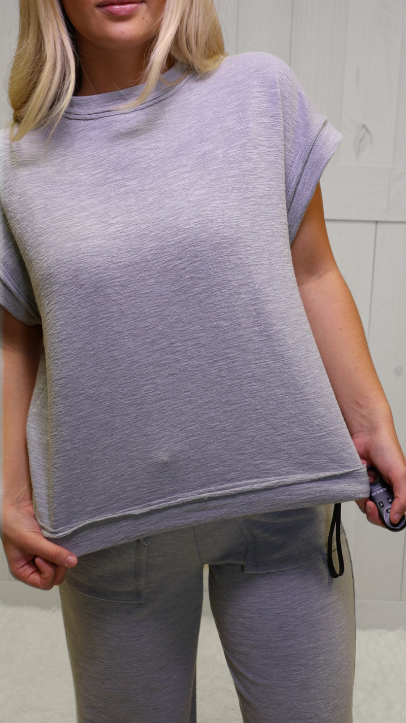 Zenana Slub Short Sleeve Pant Set Heather Grey