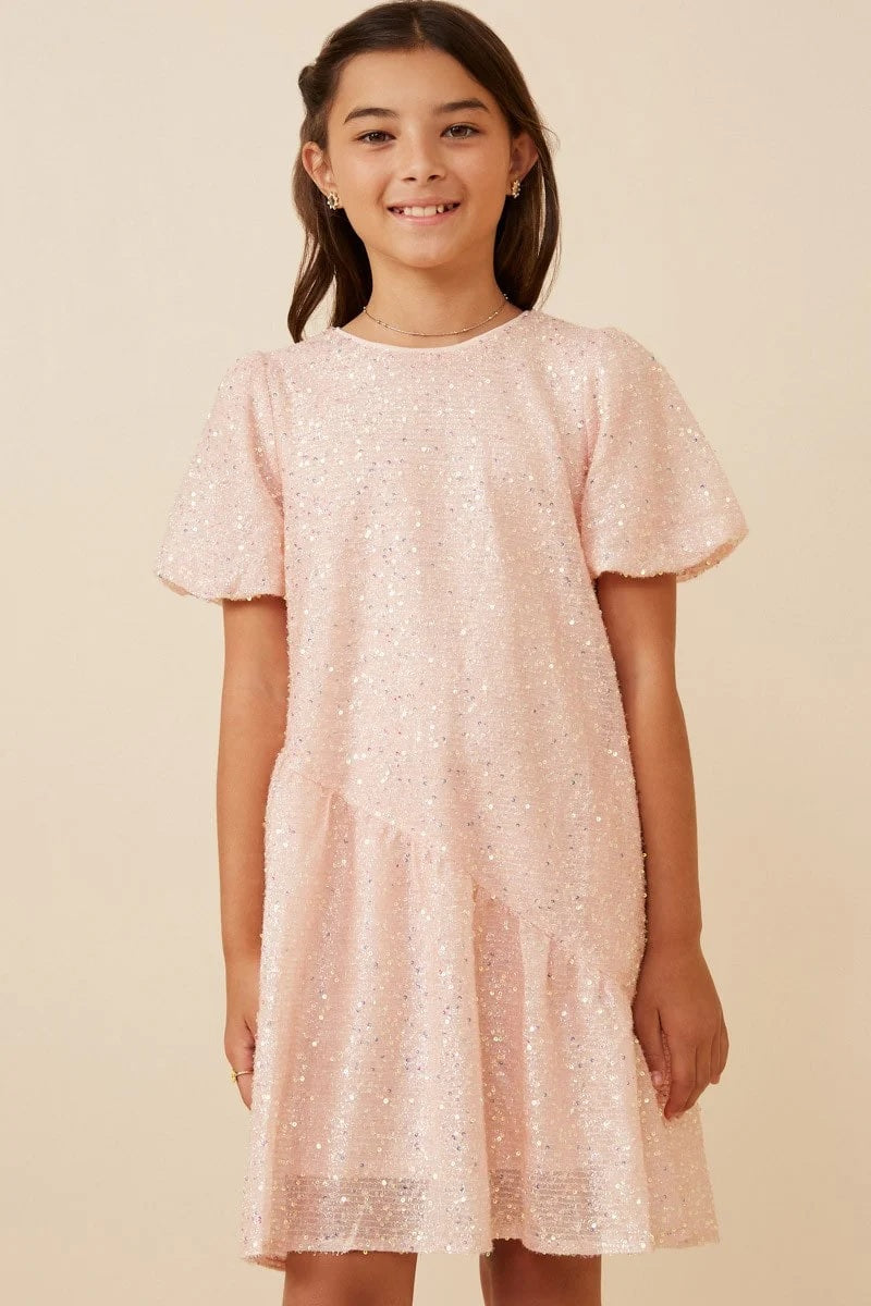 Girls Light Pink Sequence Dress