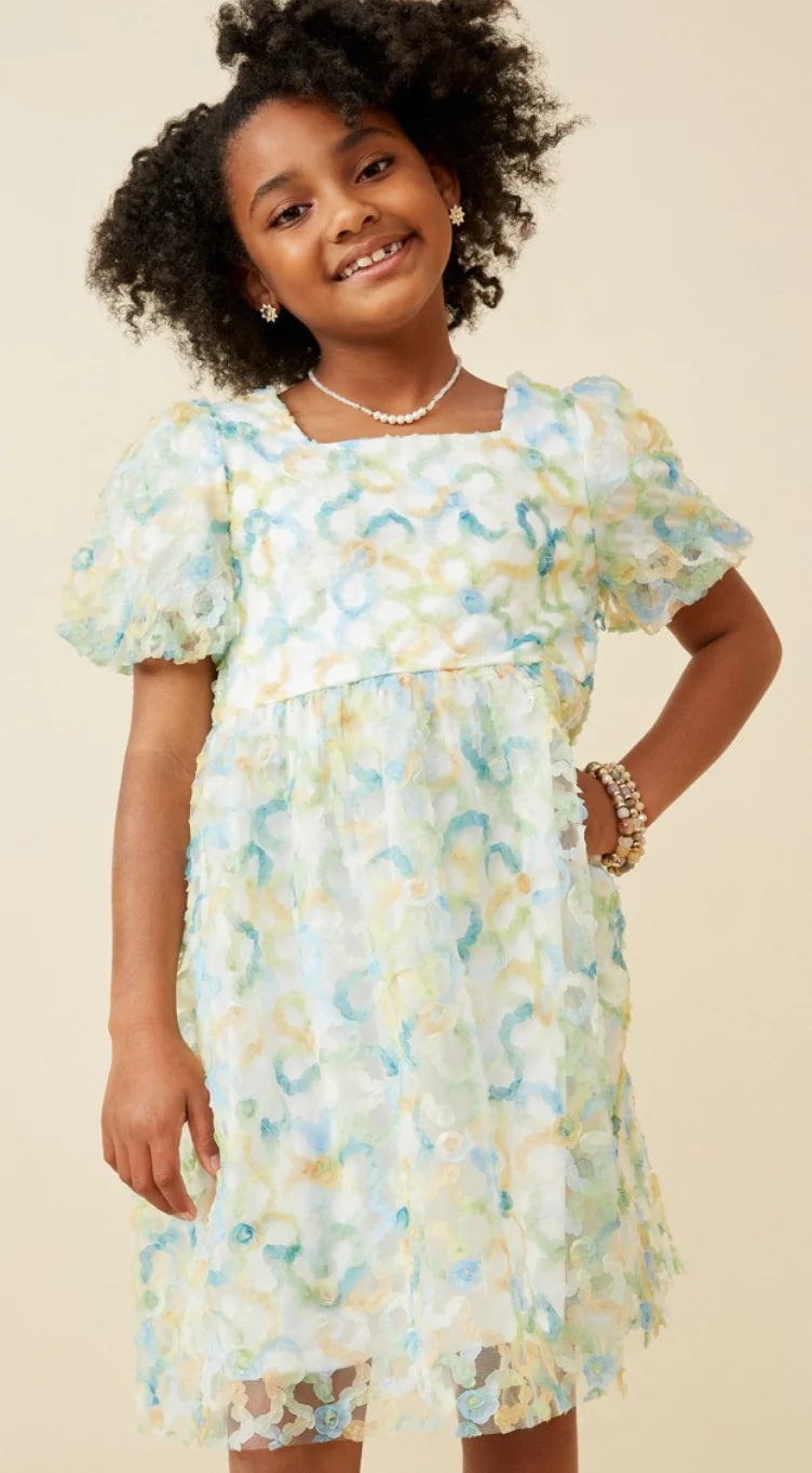 Girls Green Blue And Yellow Spring Dress