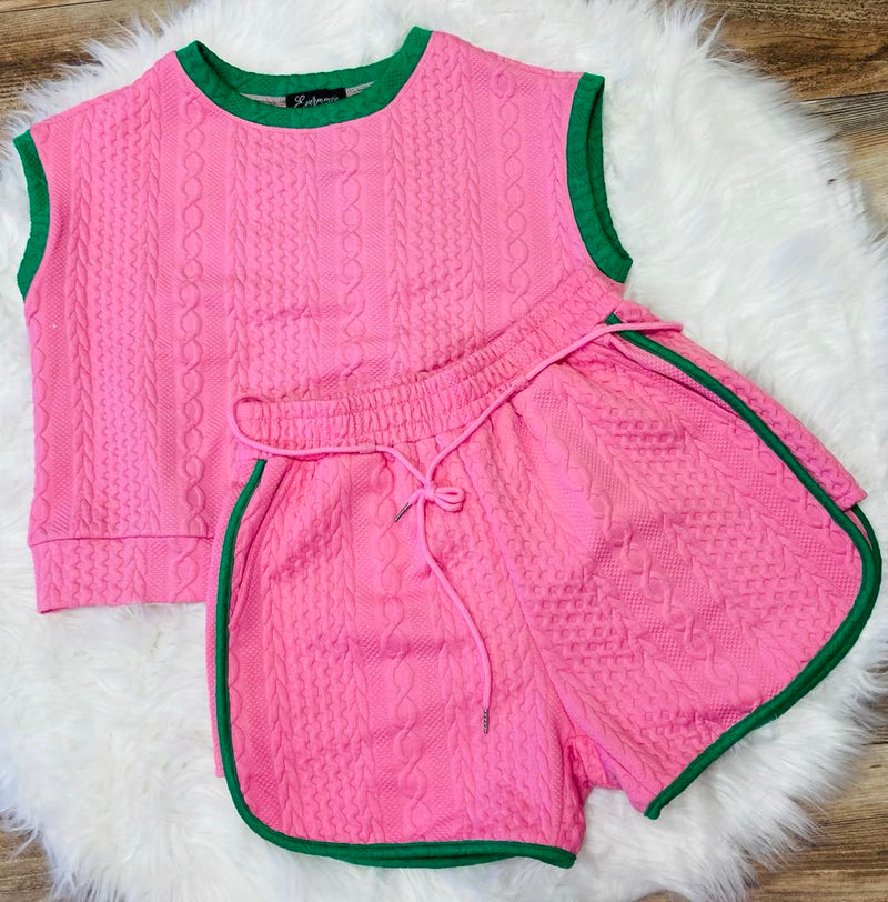 Pink and Green 2 piece short set