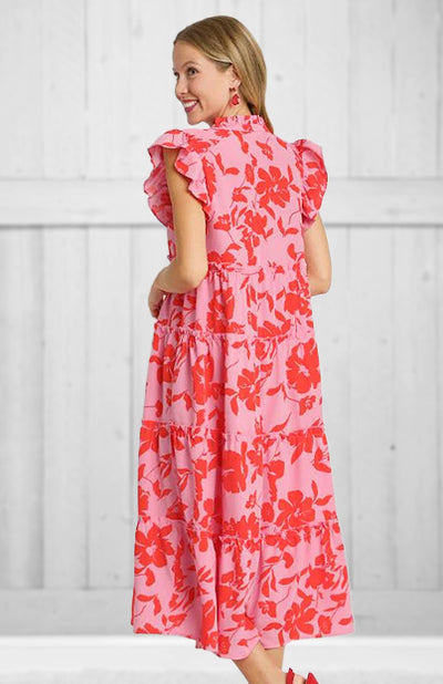 Red Floral Pattern Maxi Dress