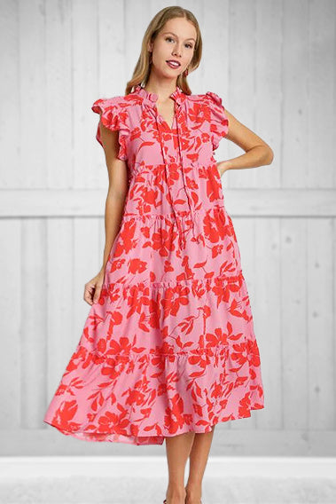 Red Floral Pattern Maxi Dress