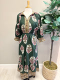 Green Button Up With Pink Floral Details - Women’s Maxi Dress - by Umgee - True to Size