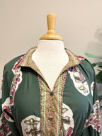 Green Button Up With Pink Floral Details - Women’s Maxi Dress - by Umgee - True to Size
