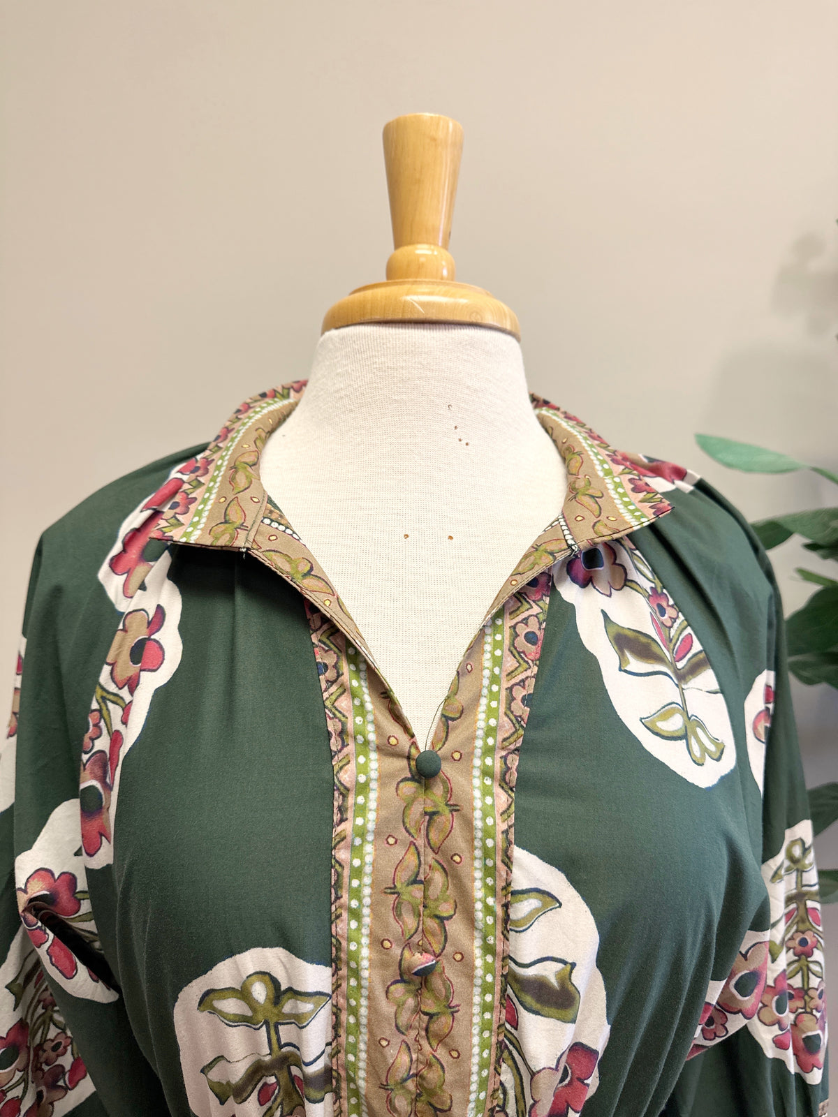 Green Button Up With Pink Floral Details - Women’s Maxi Dress - by Umgee - True to Size