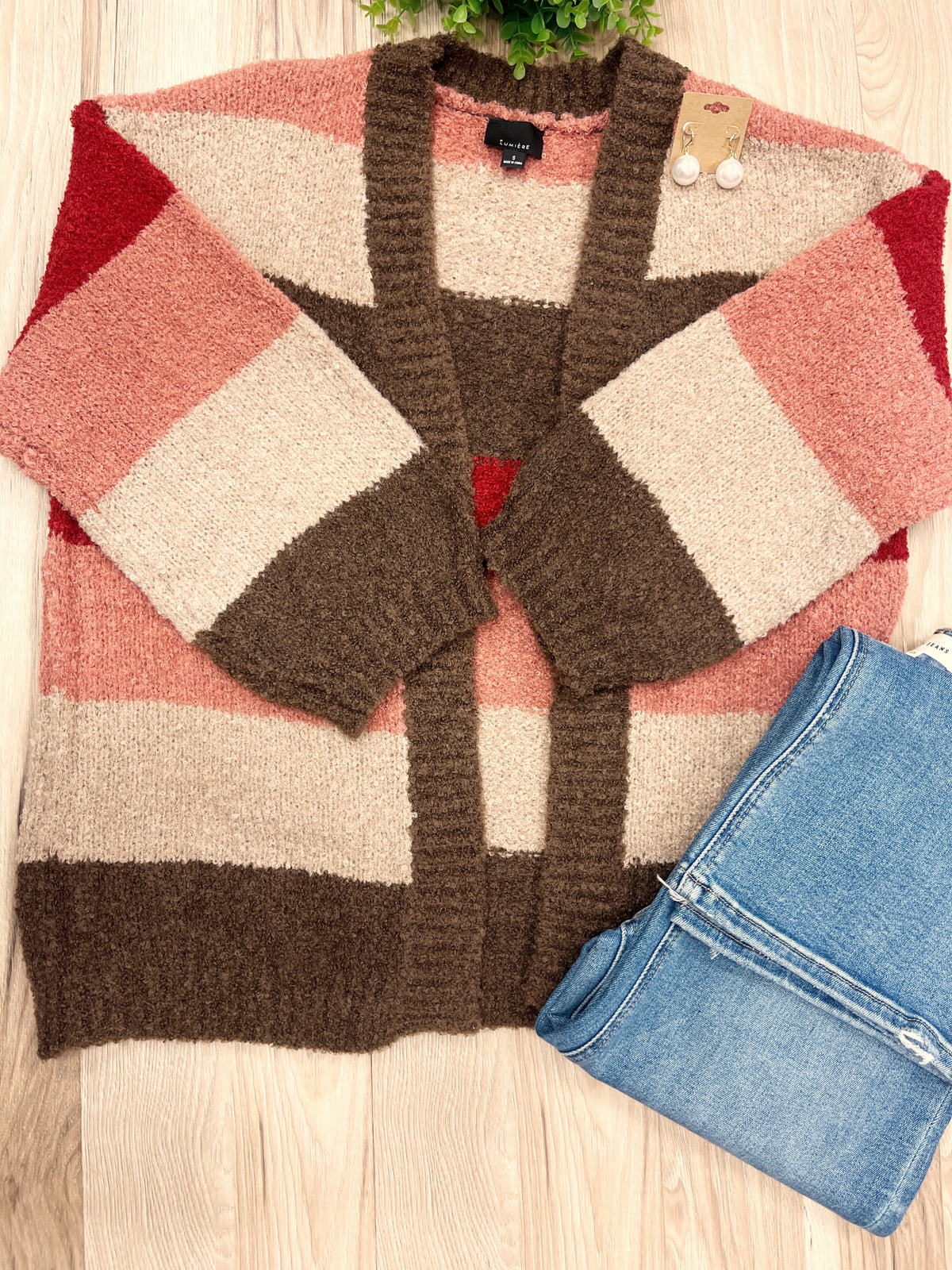 Color block Striped Cardigan - Women’s Sweater Top - by LUMIERE - Oversized