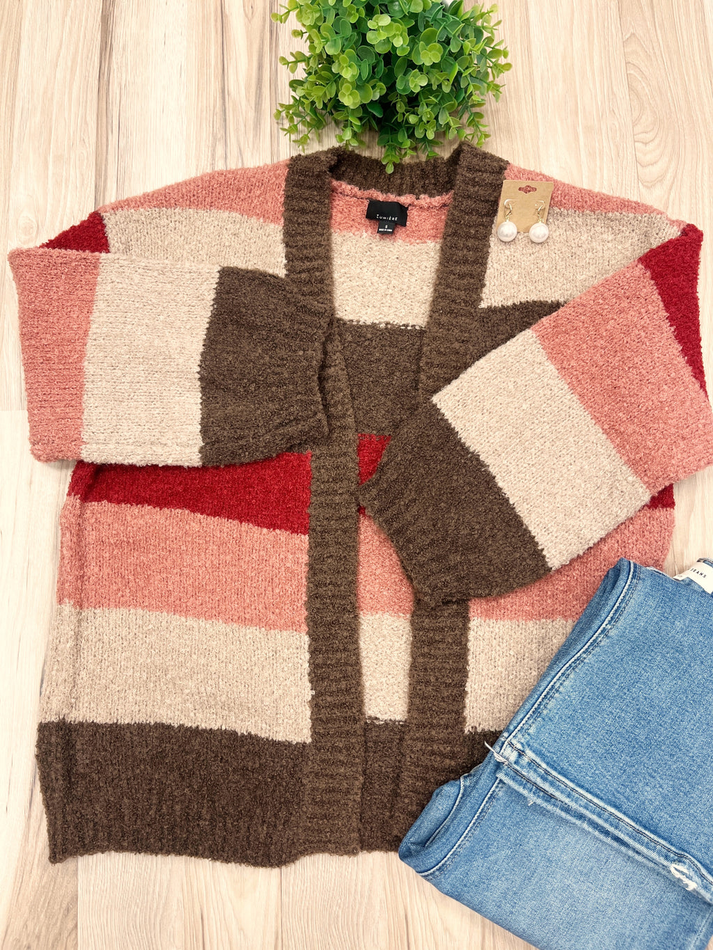 Color block Striped Cardigan - Women’s Sweater Top - by LUMIERE - Oversized