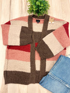 Color block Striped Cardigan - Women’s Sweater Top - by LUMIERE - Oversized