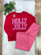 Holly Jolly Pink and Red Checkered - Women’s 2 Piece Pants Set - by Evermmee - True to Size