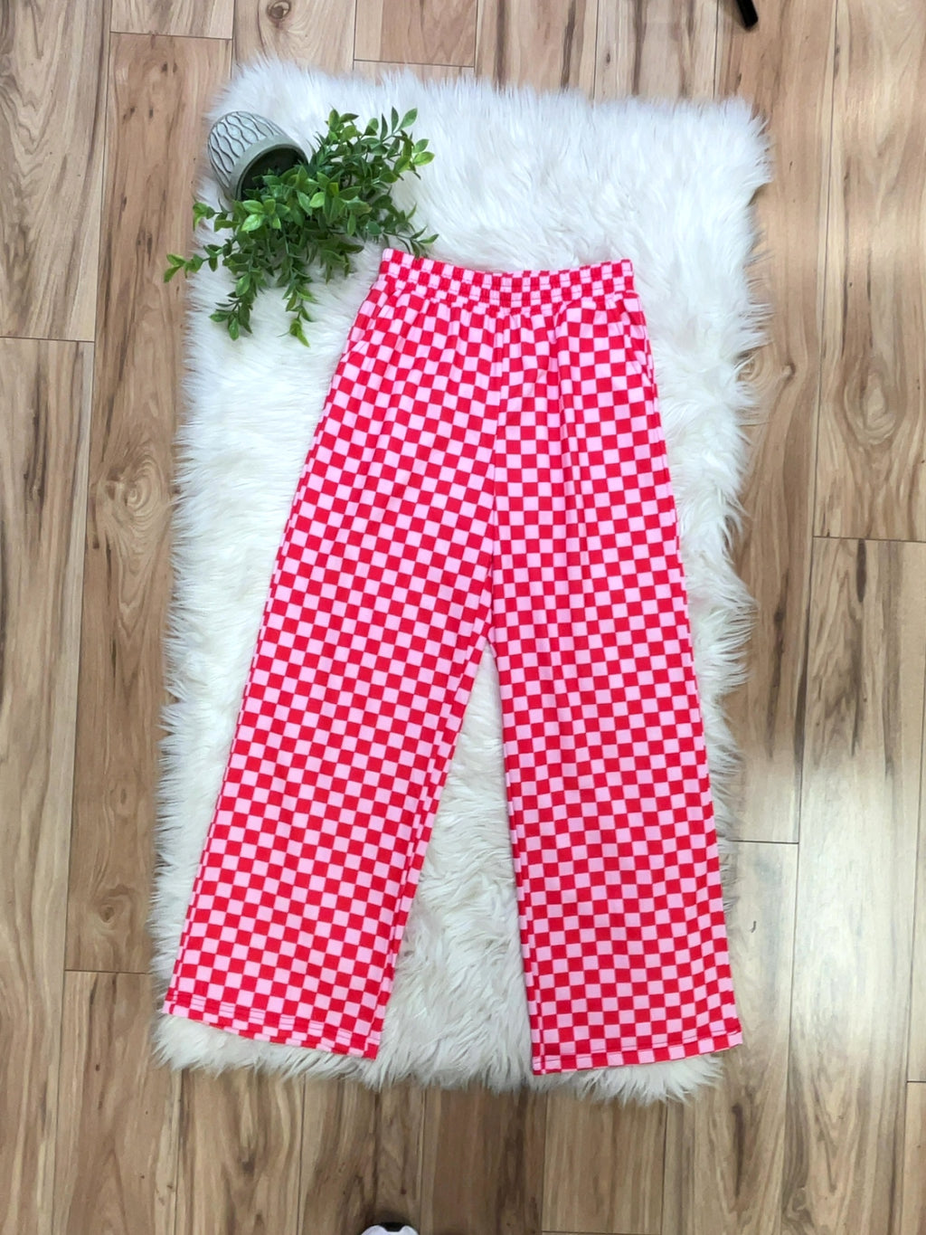 Holly Jolly Pink and Red Checkered - Women’s 2 Piece Pants Set - by Evermmee - True to Size