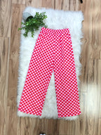 Holly Jolly Pink and Red Checkered - Women’s 2 Piece Pants Set - by Evermmee - True to Size