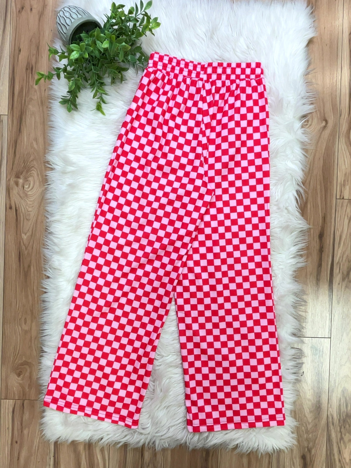 Holly Jolly Pink and Red Checkered - Women’s 2 Piece Pants Set - by Evermmee - True to Size