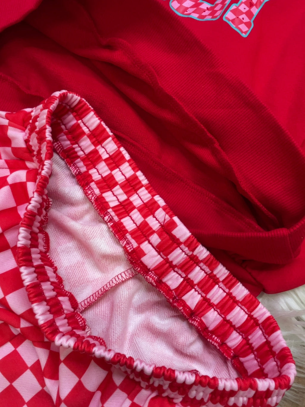 Holly Jolly Pink and Red Checkered - Women’s 2 Piece Pants Set - by Evermmee - True to Size