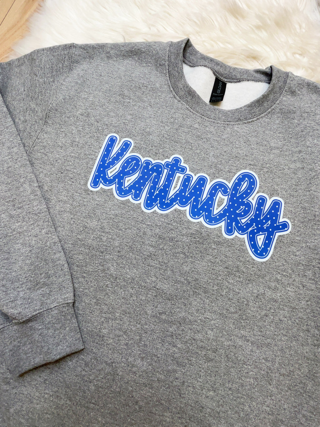 Royal Blue Polka Dots Kentucky - Women’s Sweatshirt Top - by Gildan - True to Size