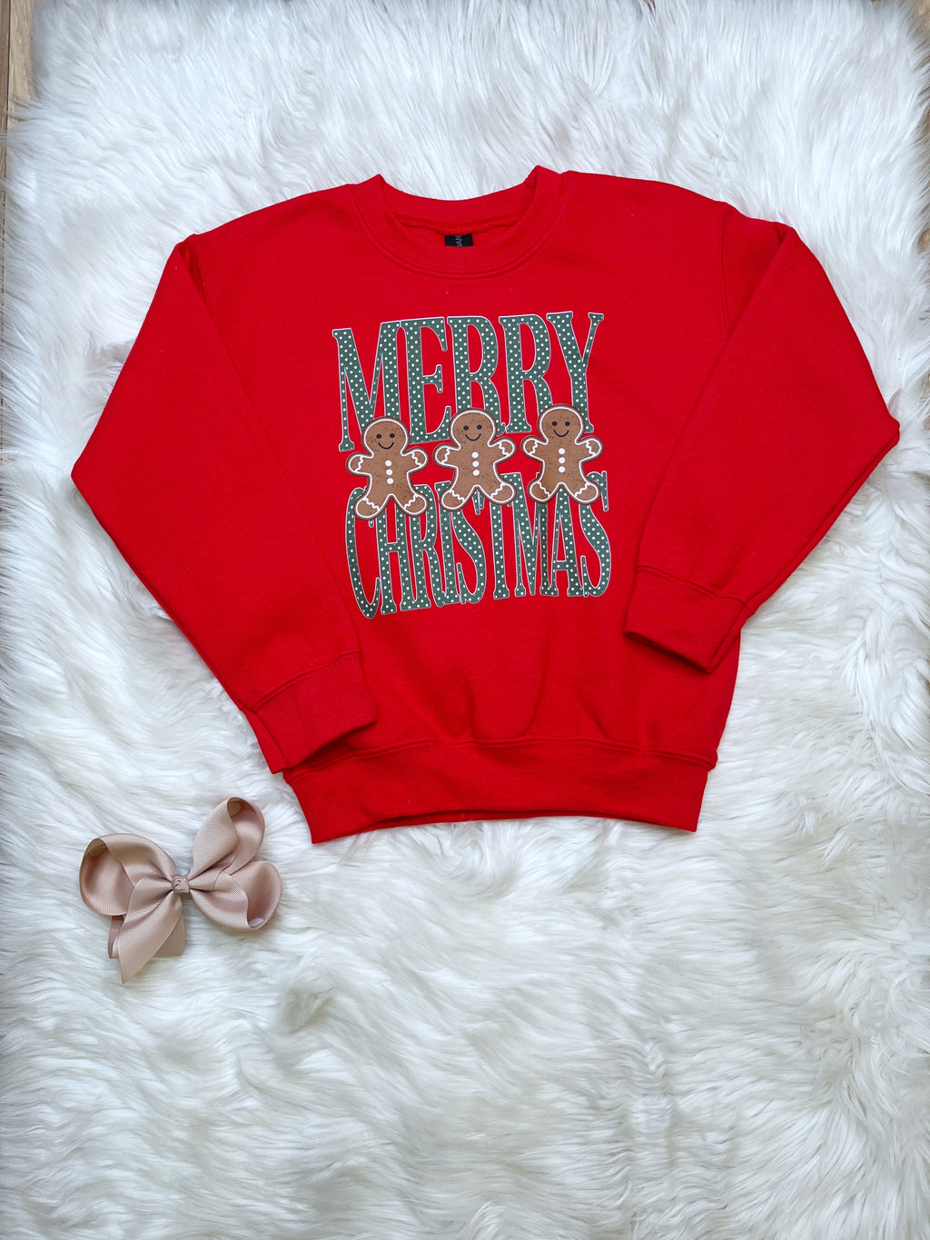 Gingerbread Man Merry Christmas - Girls Sweatshirt Top - by Gildan
