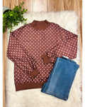Women’s Brown Top with Pink Polka Dots - Women’s Sweatshirt Top - by Evermmee - True to Size