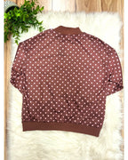 Women’s Brown Top with Pink Polka Dots - Women’s Sweatshirt Top - by Evermmee - True to Size
