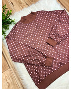 Women’s Brown Top with Pink Polka Dots - Women’s Sweatshirt Top - by Evermmee - True to Size
