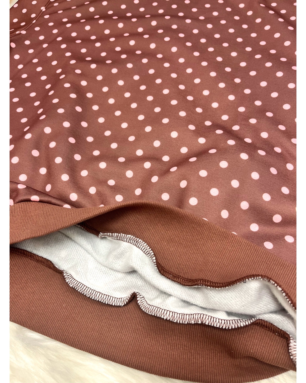 Women’s Brown Top with Pink Polka Dots - Women’s Sweatshirt Top - by Evermmee - True to Size