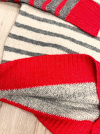 Red and Gray Horizontal Stripes ivory Crewneck Sweater - Women’s Sweater Top - by LUMIERE - True to Size