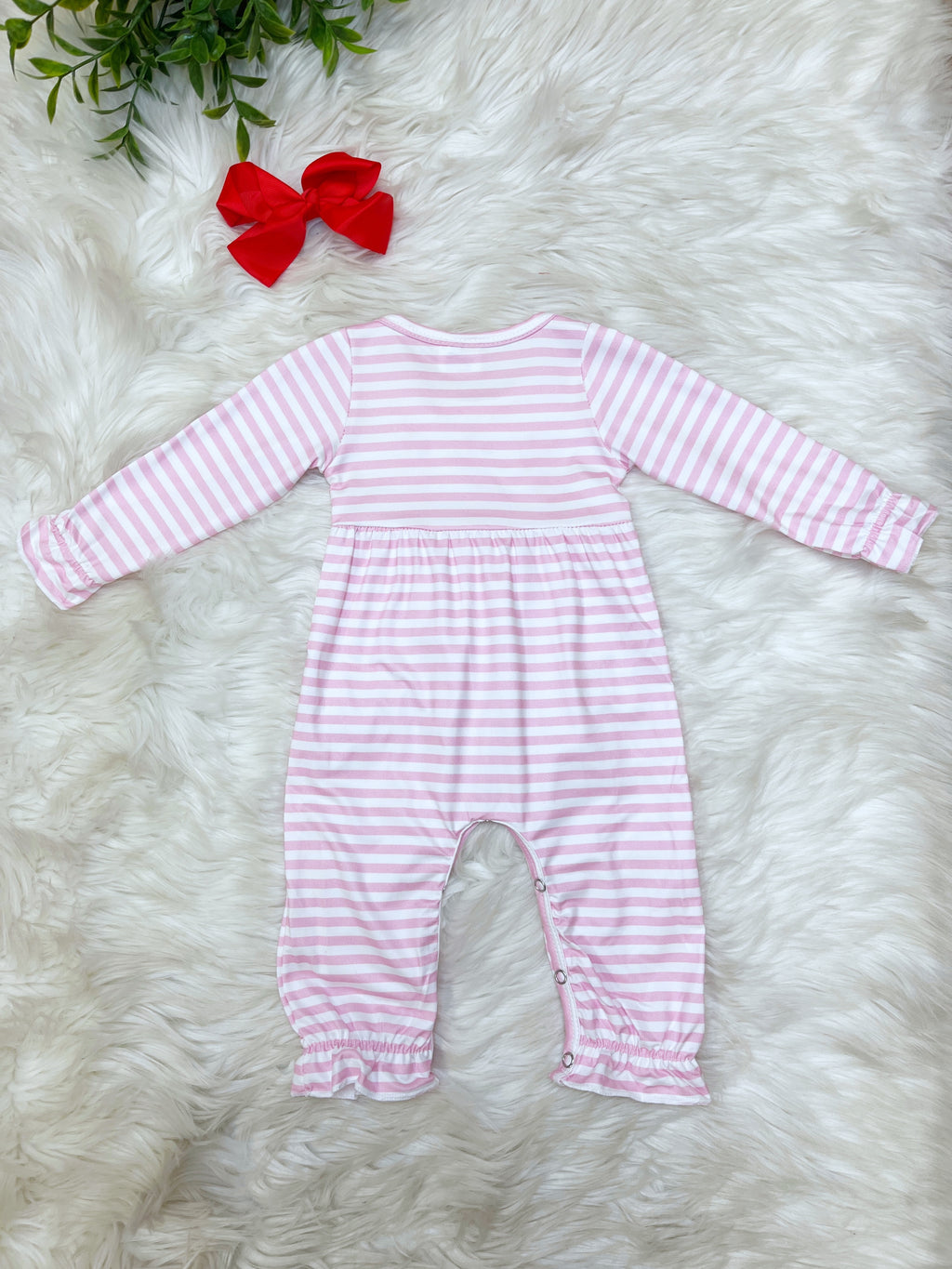 Pink Striped Candy Cane Christmas Romper - Girls Romper - by Mini Mee - True to Size