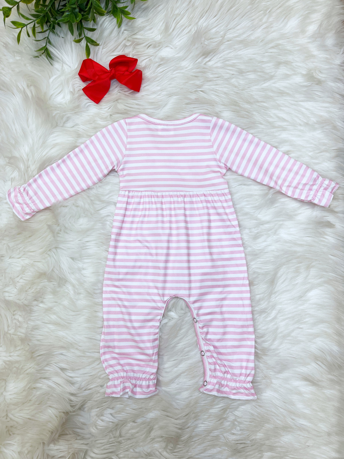 Pink Striped Candy Cane Christmas Romper - Girls Romper - by Mini Mee - True to Size