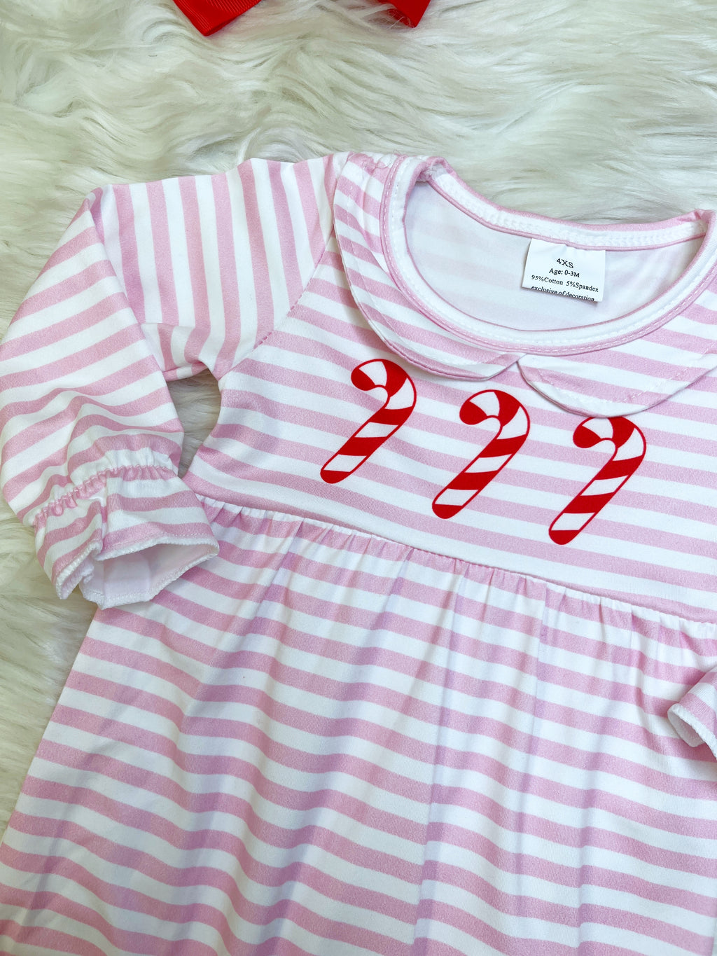 Pink Striped Candy Cane Christmas Romper - Girls Romper - by Mini Mee - True to Size