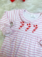Pink Striped Candy Cane Christmas Romper - Girls Romper - by Mini Mee - True to Size