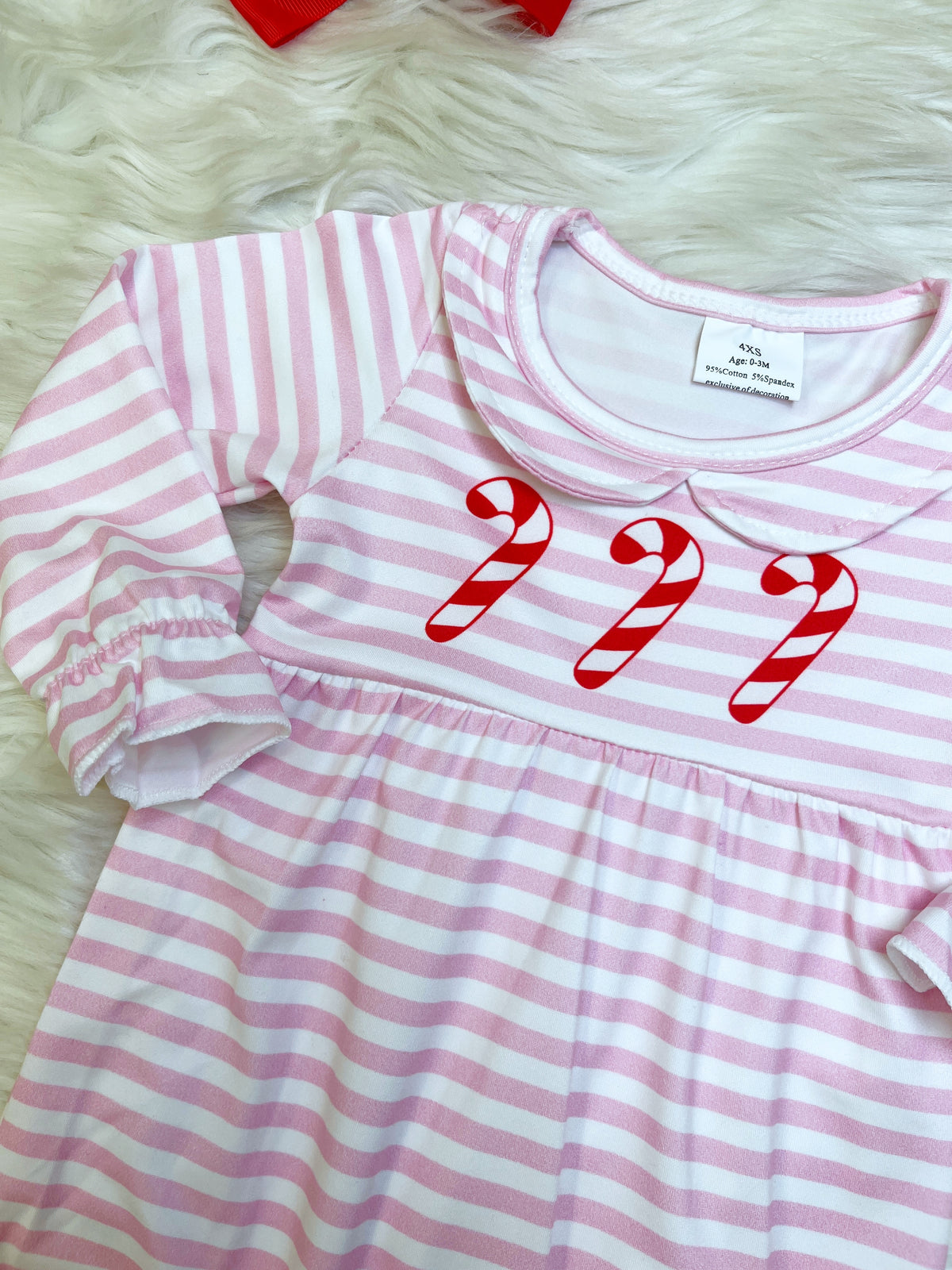 Pink Striped Candy Cane Christmas Romper - Girls Romper - by Mini Mee - True to Size