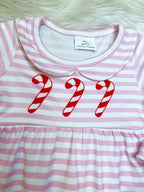 Pink Striped Candy Cane Christmas Romper - Girls Romper - by Mini Mee - True to Size