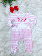 Pink Striped Candy Cane Christmas Romper - Girls Romper - by Mini Mee - True to Size