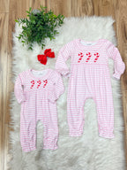 Pink Striped Candy Cane Christmas Romper - Girls Romper - by Mini Mee - True to Size