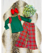 Merry Christmas Embroidered Plaid Outfit - Girls Pants Outfit - by Mini Mee - True to Size