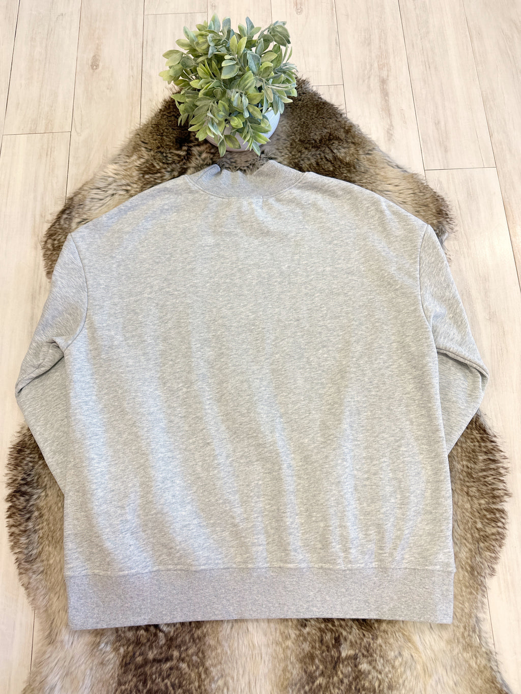Grey Mockneck Pullover featuring “Merry” in Red & Black Plaid - Women’s Sweatshirt Top - by Evermmee - Oversized