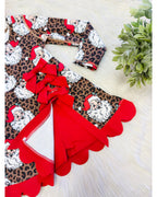 Cheetah Print Santa Christmas Dress with Red Bows - Girls Dress - by Mini Mee - True to Size