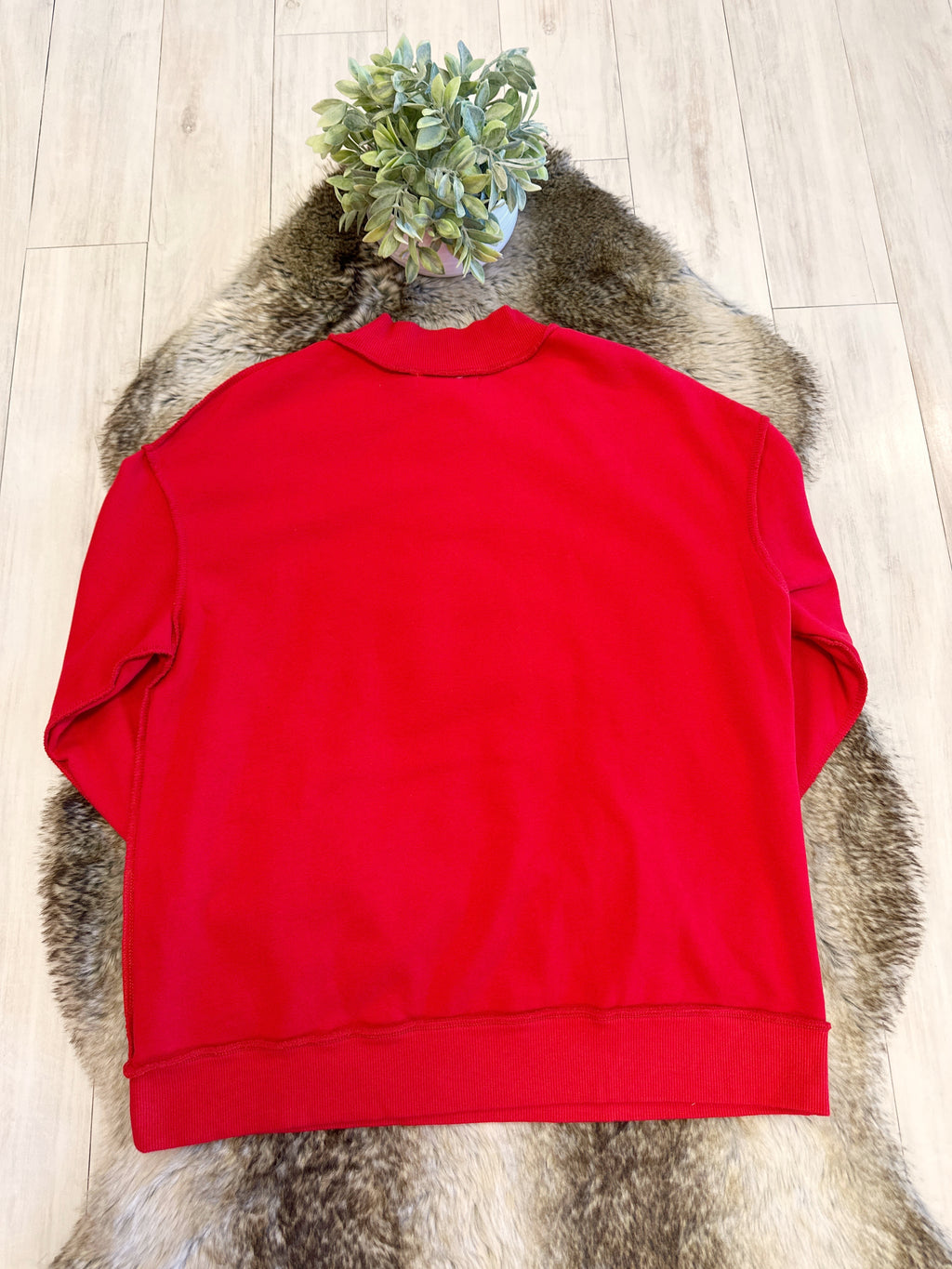 Red Mockneck Christmas Tree Patch Pullover - Women’s Sweatshirt Top - by Evermmee - Loose Fit